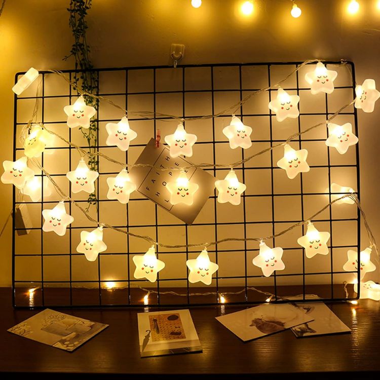 Smiley star string lights with remote control for kids bedroom