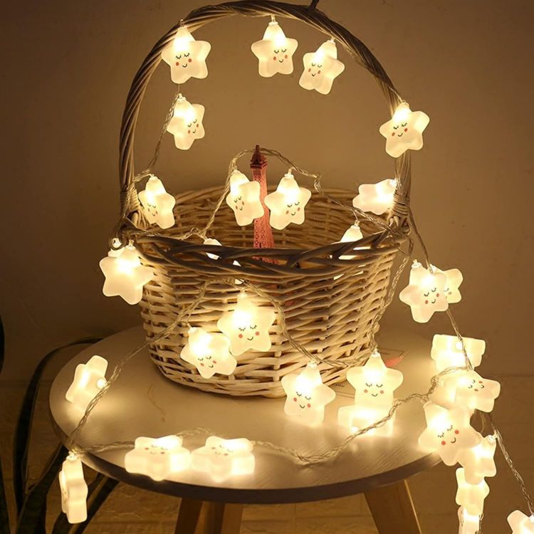 Picture of Smiley Star String Lights, 3M 20 LED Warm White Fairy Lamp, USB Type Indoor Decoration Lantern for Birthday Christmas Wedding Party Room Bedroom