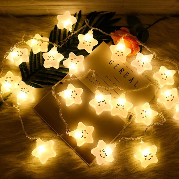 Picture of Smiley Star String Lights, 3M 20 LED Warm White Fairy Lamp, USB Type Indoor Decoration Lantern for Birthday Christmas Wedding Party Room Bedroom