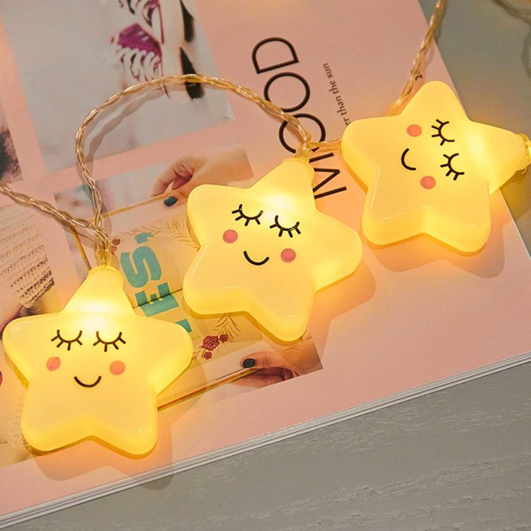 Picture of Smiley Star String Lights, 3M 20 LED Warm White Fairy Lamp, USB Type Indoor Decoration Lantern for Birthday Christmas Wedding Party Room Bedroom