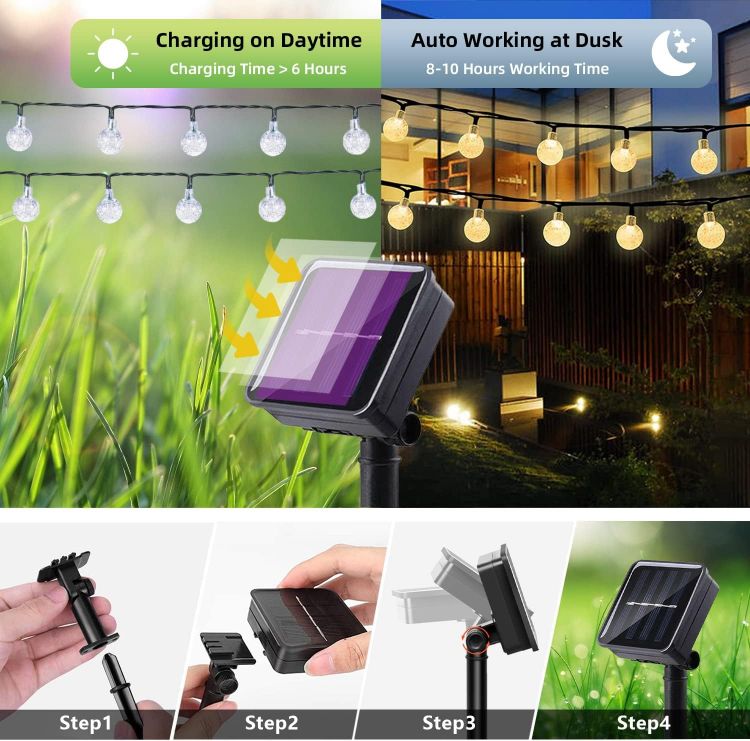 Picture of 20 LED Outdoor Solar String Lights Crystal Globe – IP65 Waterproof Garden Patio Fairy Lights Warm White Solar Powered