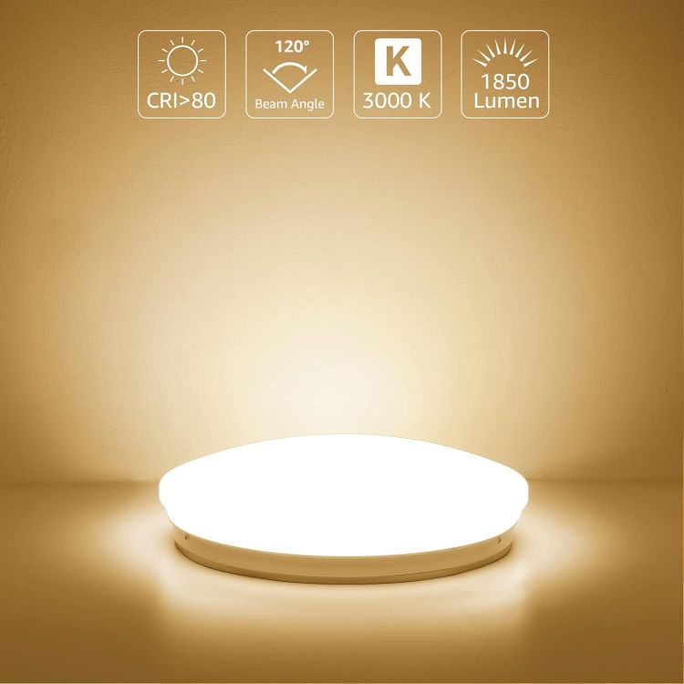 Picture of  LED Ceiling Light, 120W Equivalent, 18W 1850lm, 3000K Warm White, Flush Ceiling Lighting Fitting for Bedroom, Cloakroom, Porch
