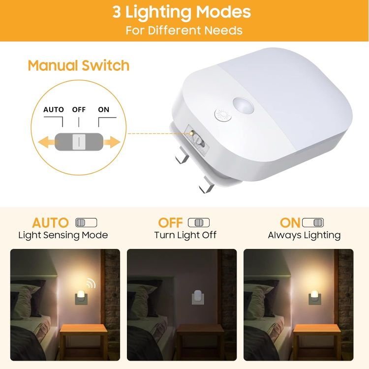 Picture of LED Night Light Plug in Walls with Dusk to Dawn Photocell Sensor, & Brightness Adjustable 2700K Warm White Lamp,  Auto Sensor Night Lighting 