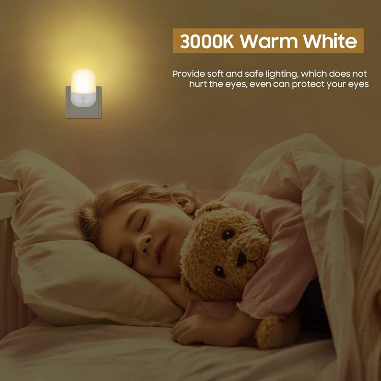Picture of LED Night Light Plug in Walls with Dusk to Dawn Photocell Sensor, & Brightness Adjustable 2700K Warm White Lamp,  Auto Sensor Night Lighting 