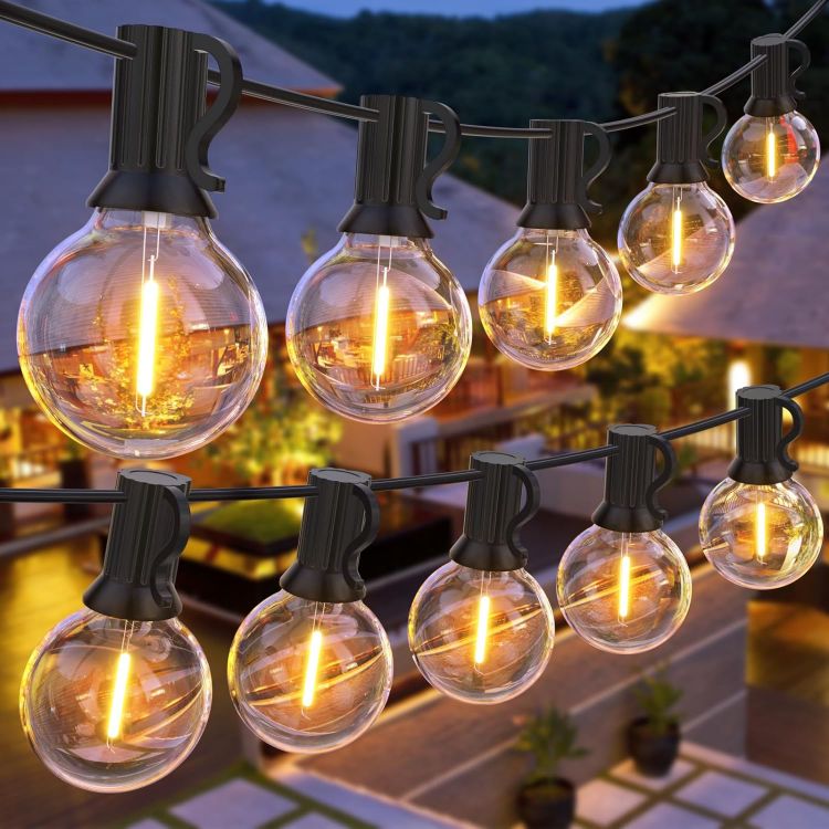 Picture of LED String Lights Mains Powered 15M/50FT, G40 Festoon Lights Outdoor 1W 25+2 Bulbs (2 Spare), IP45 Waterproof Globe Garden String Lights