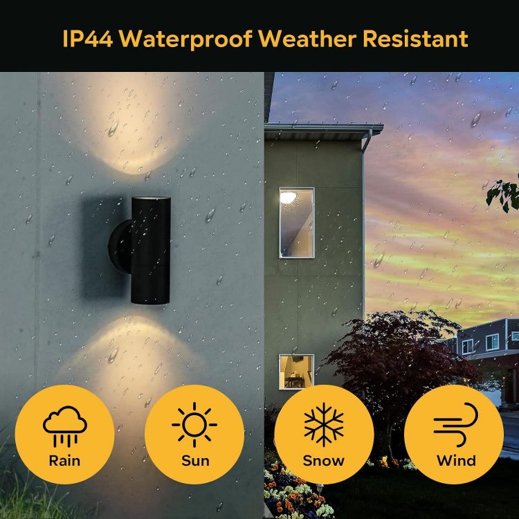Picture of Black Stainless Steel Up Down Outdoor Wall Light – IP44 Waterproof Exterior Lamp with GU10 Bulb Fitting for Garden, Patio & Porch