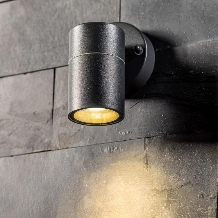 Modern black outdoor wall light with GU10 bulb fitting