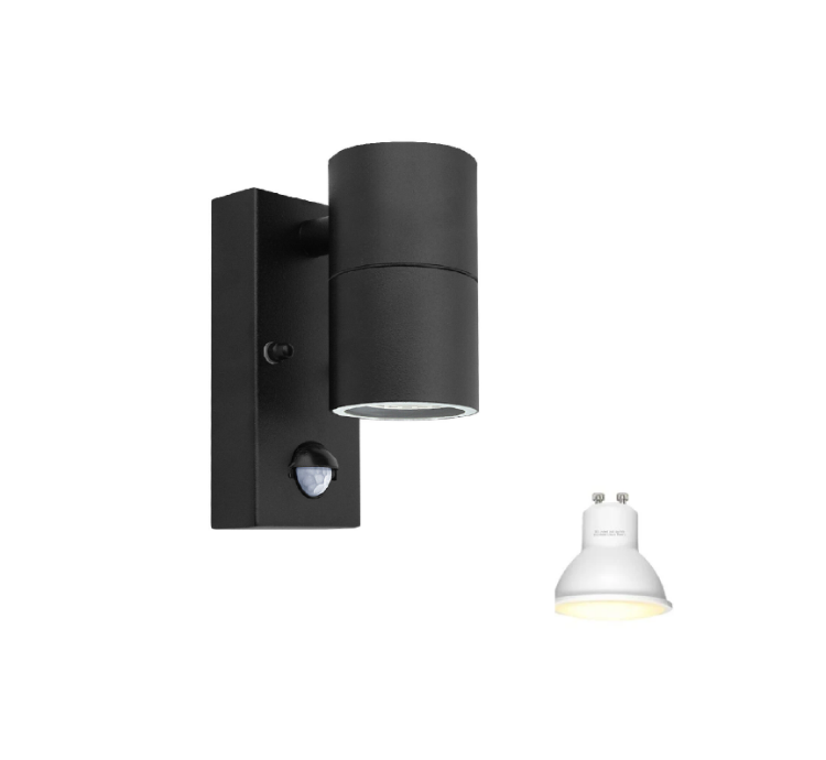 Picture of Outdoor Wall Lights PIR Motion Sensor, GU10 Base Down Exterior Wall Sconce, Stainless Steel Black Single Wall Light