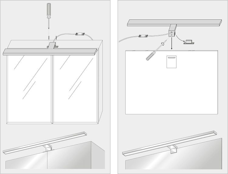 Picture of LED Bathroom Mirror Light 60cm, Mirror Lighting Cabinet Mounted + Clip On, Neutral White 4000K, 12W, 900lm, IP44-600x108x44mm 