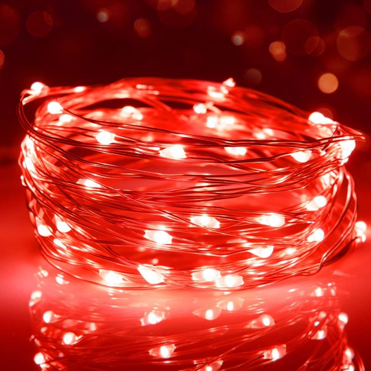 Picture of Valentines Decorations Fairy Lights, 9.8ft/3m 30LEDs Fairy Lights Battery Silver Copper Wire DIY Christmas Halloween Decoration for Bedroom Party Festival Indoor Valentines Gifts for her (Red)