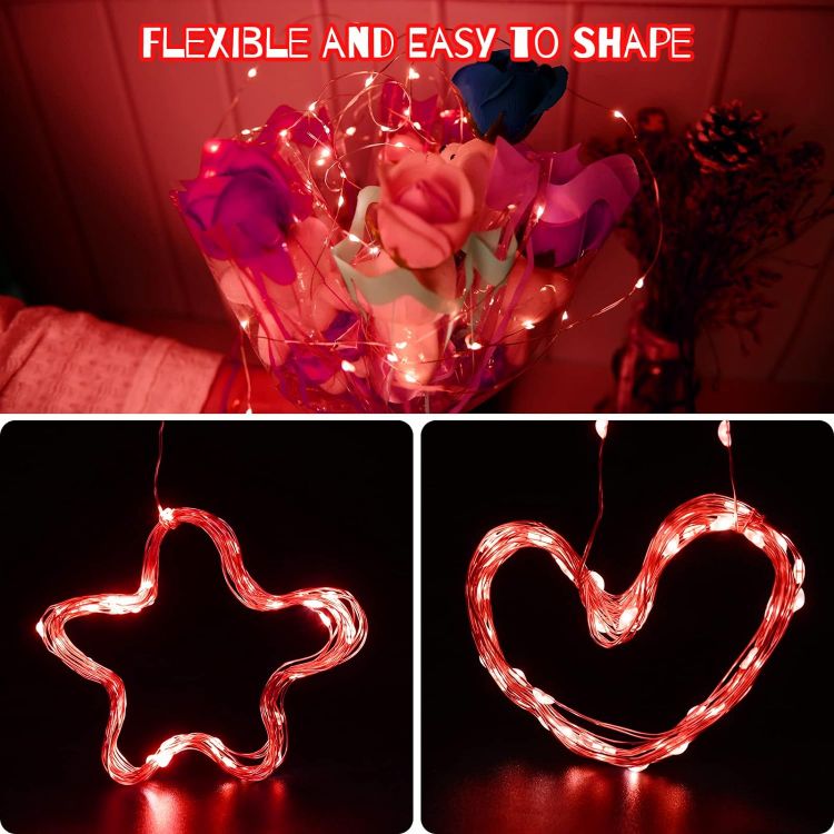 Picture of Valentines Decorations Fairy Lights, 9.8ft/3m 30LEDs Fairy Lights Battery Silver Copper Wire DIY Christmas Halloween Decoration for Bedroom Party Festival Indoor Valentines Gifts for her (Red)