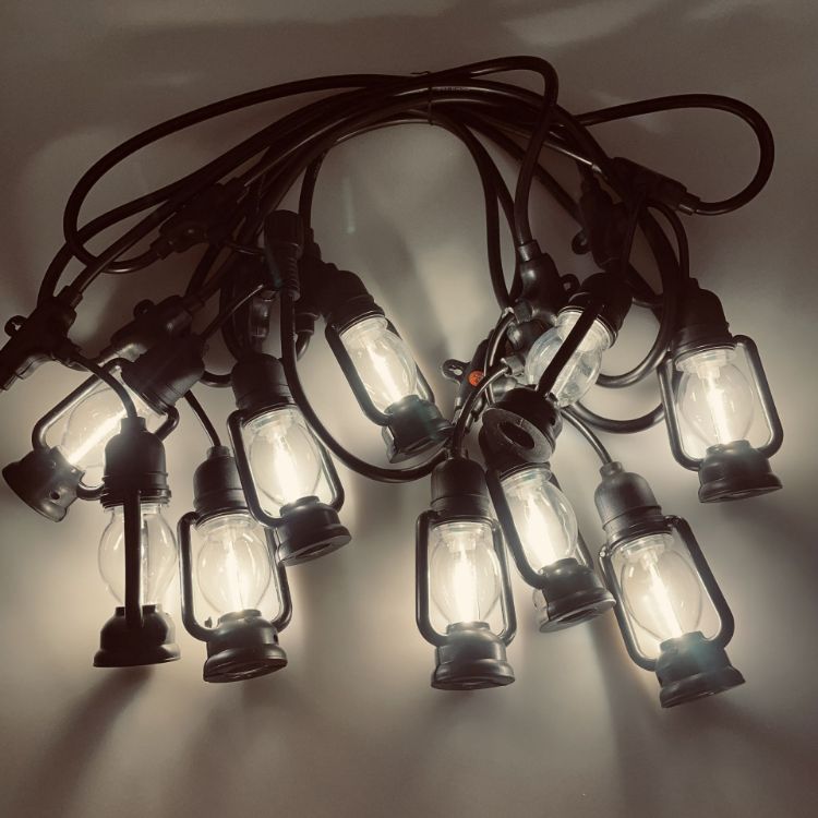 Picture of 5M Outdoor Festoon Lights - 10 Edison Bulbs, Warm White 3000K, Long Bright Glow For Patio Garden Party Wedding (Includes Adapter)