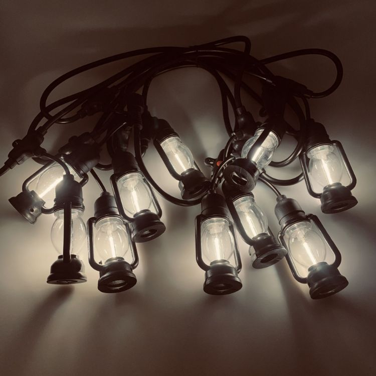 Picture of 5M Outdoor Festoon Lights - 10 Edison Bulbs, Warm White 3000K, Long Bright Glow For Patio Garden Party Wedding (Includes Adapter)