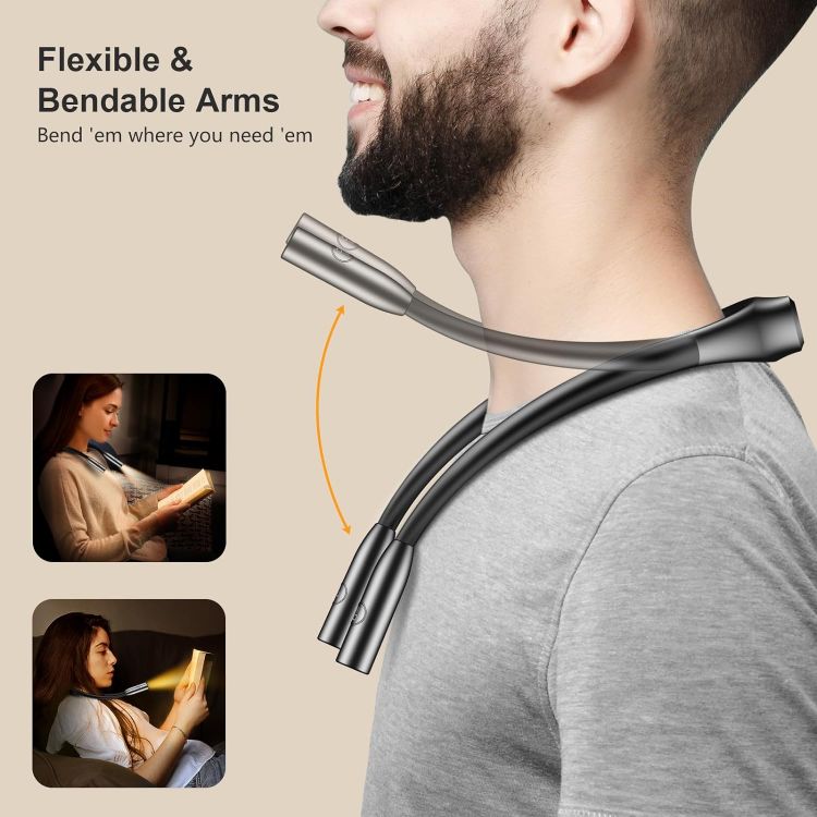 Picture of Neck Reading Light Rechargeable, Book Light Lamp for Reading in Bed, 3 Colors Eye-Protecting Modes, USB C Rechargeable, 80+ Hrs Runtime, Comfortable & Flexible Ergonomic Neck Round Design