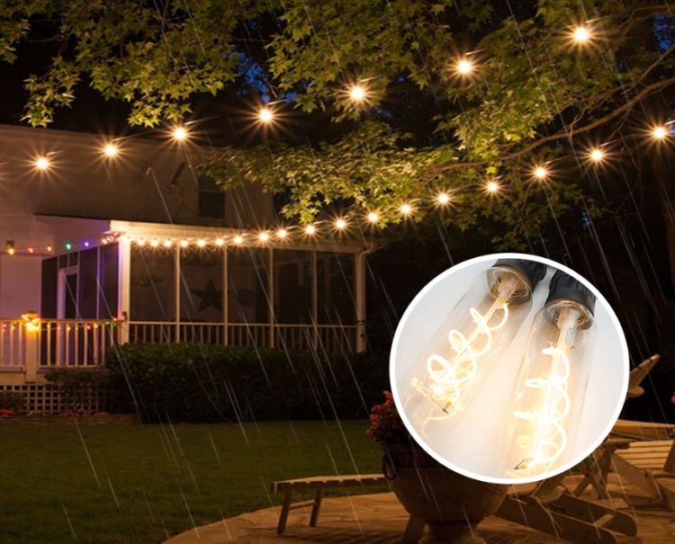 Picture of Outdoor Festoon String Lights, 10 Edison Bulbs Warm White 3000K, Connectable Hanging Decoration Lights for Garden, Party, Backyard, Wedding