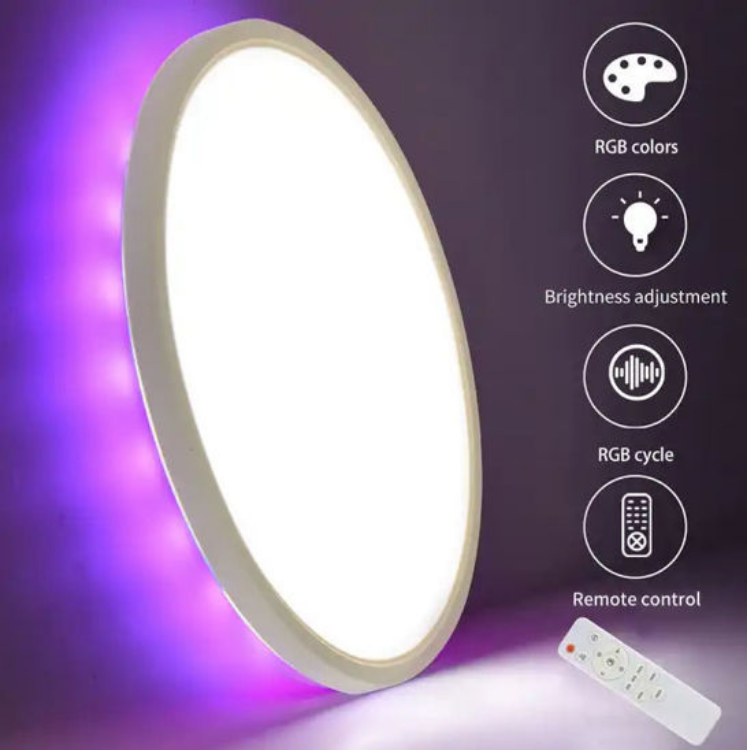 Picture of LED Ceiling Light Dimmable, 24W 3200LM Bathroom Lights Ceiling with Remote Control, RGB Color Changing, Round Flush Ceiling Lamp 