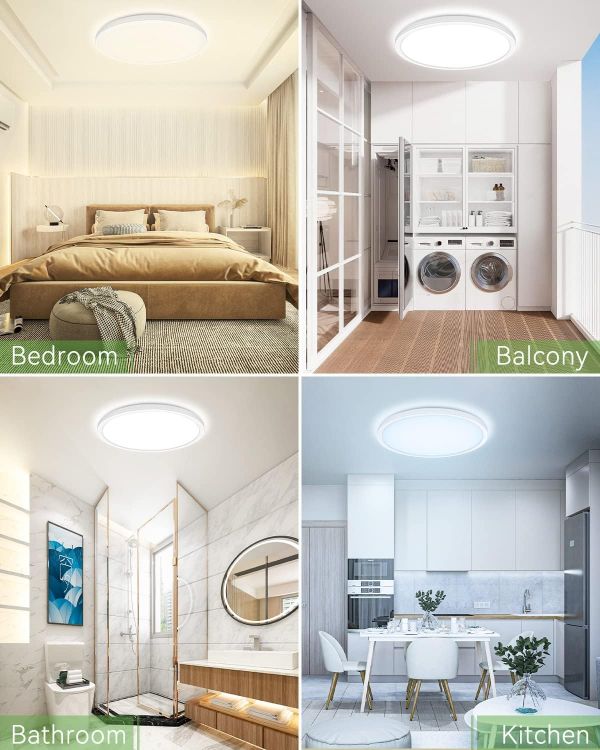 Picture of 28W 3200LM LED Ceiling Light, 30cm Bathroom Lights Ceiling 3000K/4500K/6000K Waterproof, 3 Color Temperature Flush Ceiling Light