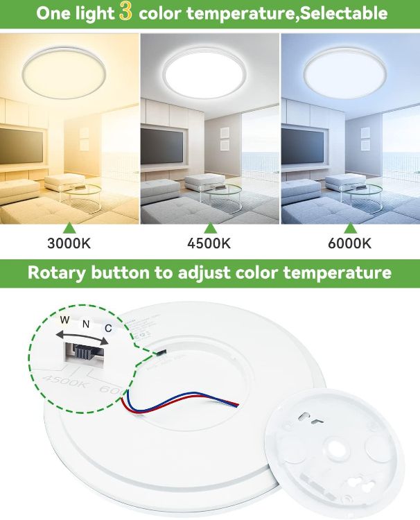 Picture of 28W 3200LM LED Ceiling Light, 30cm Bathroom Lights Ceiling 3000K/4500K/6000K Waterproof, 3 Color Temperature Flush Ceiling Light