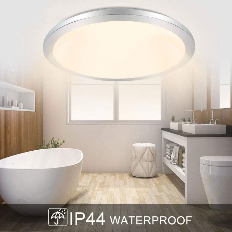 Picture of Bathroom Ceiling Light Fitting LED Flush Ceiling Lights 15W Ultra-Thin Round Ceiling Lighting 1200lm IP44 Waterproof, Silver