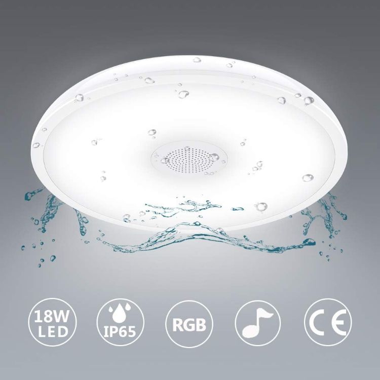 Picture of LED Ceiling Lamp 8.66 inch Bathroom Light with Remote Control, Bluetooth Speaker Ceiling Lamp IP65 Waterproof Bathroom Lamp