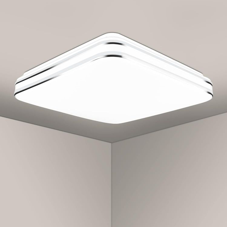 Picture of LED Ceiling Light 12W Silver-Rimmed Square, 6500K Cool White Indoor Ultra-Thin Flush Mount Ceiling Lights