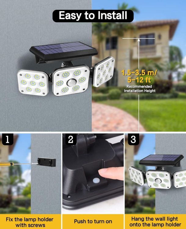 Picture of 138 LED Solar Lights Outdoor, Motion Sensor Security Light with 270° Wide Angle, 3 Lighting Models, IP65 Waterproof Solar Powered Wall Light 