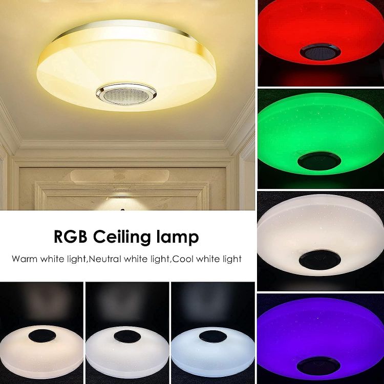 Picture of RGB LED Ceiling Light with Bluetooth Speaker 36W, High Sound Quality ,Cool/Warm White Colour Changing lamp