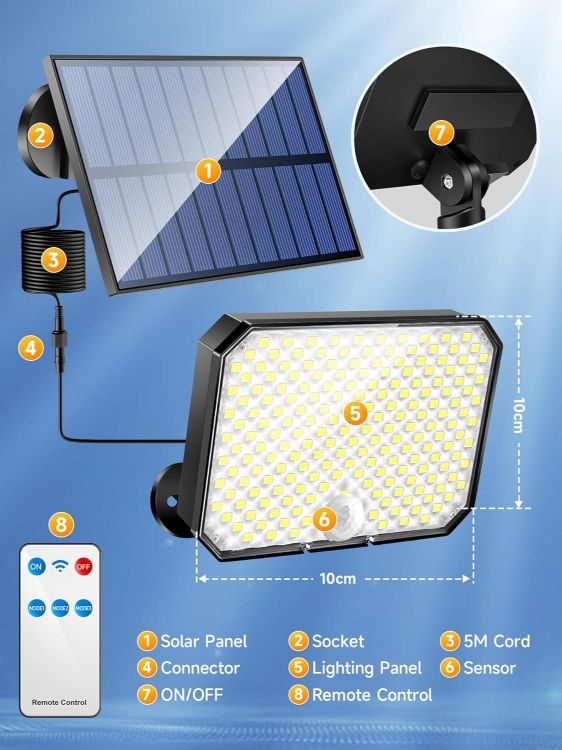 Picture of Solar Lights Outdoor Garden, 190LED 1500LM Solar Lights, 3 Modes & Remote Solar Security Lights Outdoor Motion Sensor, Garden Lights Solar Powered 