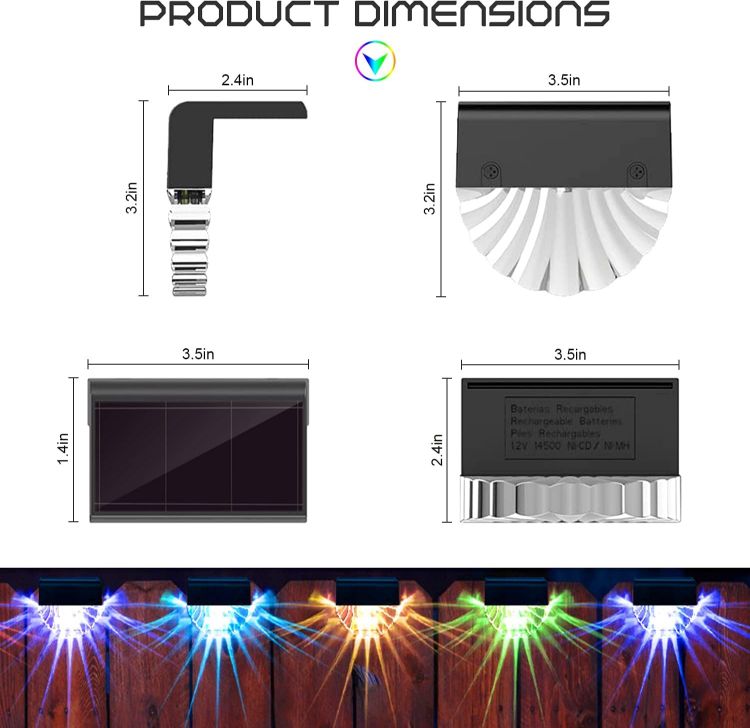 Picture of Outdoor Solar Powered Fence Light – IP65 Waterproof , 7 Modes, Warm White, 4 Pack