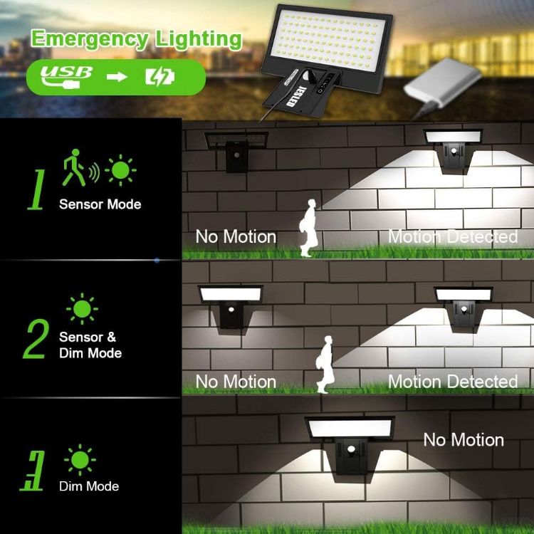 Picture of 90 LED Outdoor Solar Wall Light – Motion Sensor, IP65 Waterproof, USB & Solar Charging