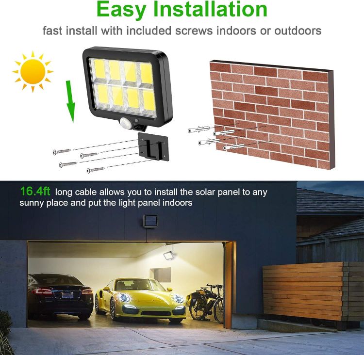 Picture of Solar Security Lights Outdoor, 120 LED Solar Lights Motion Sensor, 3 Modes Solar Flood Lights with 16.4ft Cable, IP65 Waterproof Solar Powered