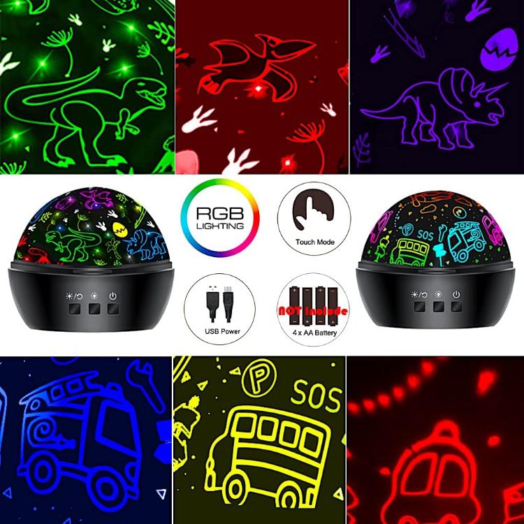 Picture of Dinosaur Night Light Projector For Kids, Gifts For Boys Girls, 360° Rotating Dinosaur Lamp With 8 Colorful Light Modes For Kids