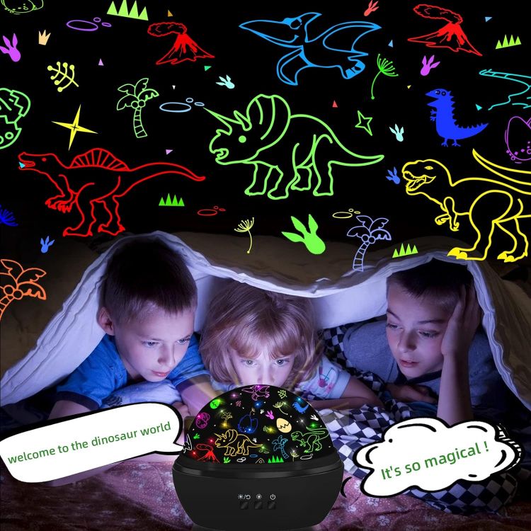 Picture of Dinosaur Night Light Projector For Kids, Gifts For Boys Girls, 360° Rotating Dinosaur Lamp With 8 Colorful Light Modes For Kids