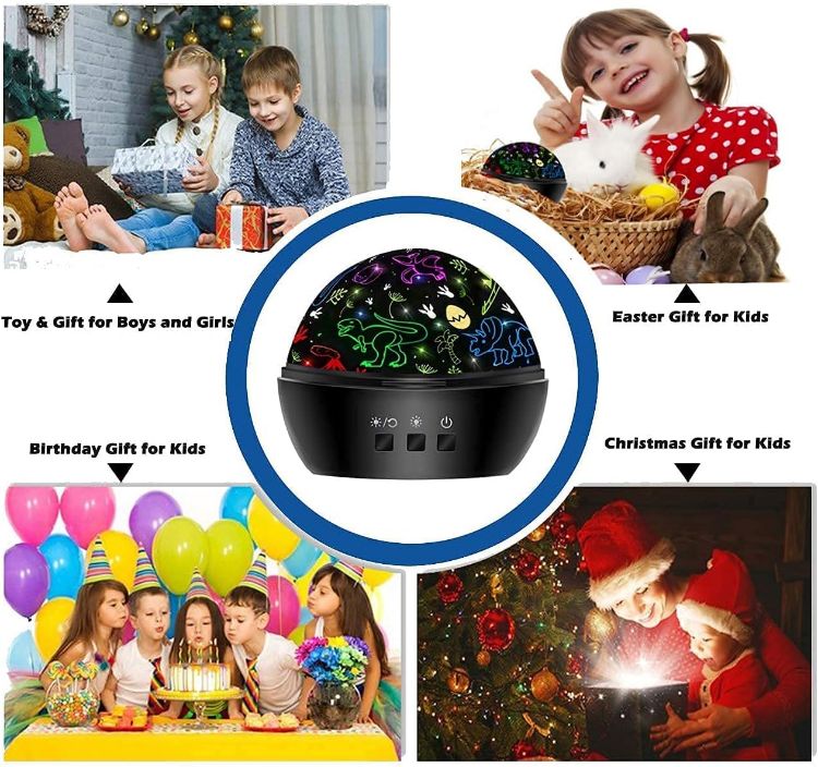 Picture of Dinosaur Night Light Projector For Kids, Gifts For Boys Girls, 360° Rotating Dinosaur Lamp With 8 Colorful Light Modes For Kids