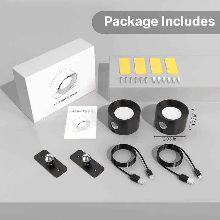 Picture of LED Wall Light – 360° Adjustable Head, 3 Brightness Levels, 3 Color Modes, Touch Control, 2 Pack