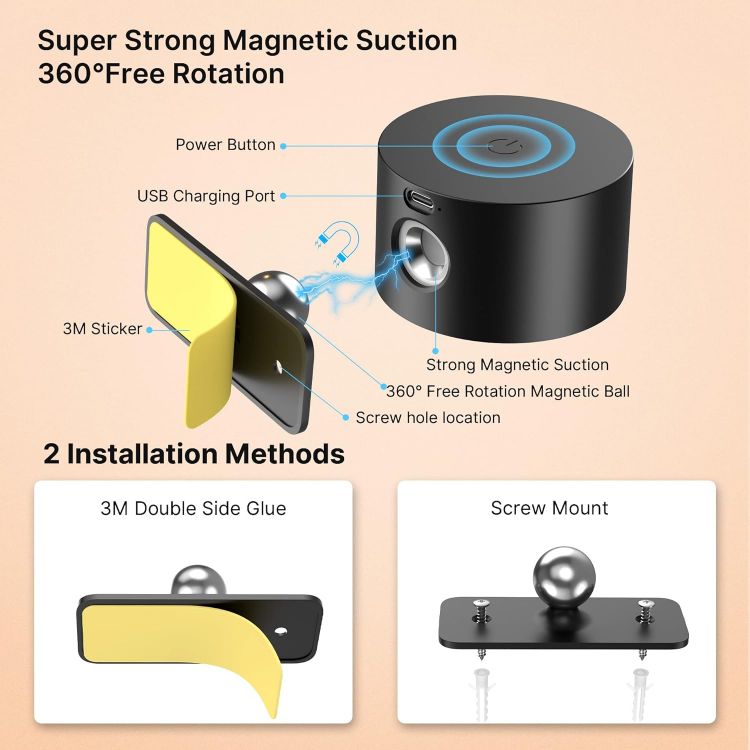 Picture of 2PCS LED Wall Light, Rechargeable LED Wall Lamps, 3 Brightness Levels 3 Color Modes, 360° Rotatable Touch Control