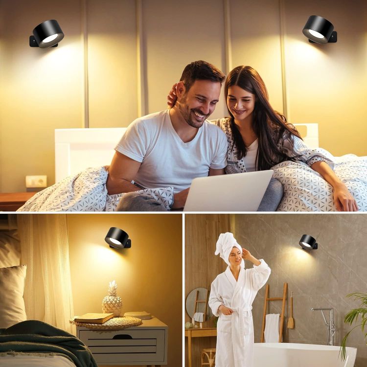 Picture of LED Wall Light – 360° Adjustable Head, 3 Brightness Levels, 3 Color Modes, Touch Control, 2 Pack