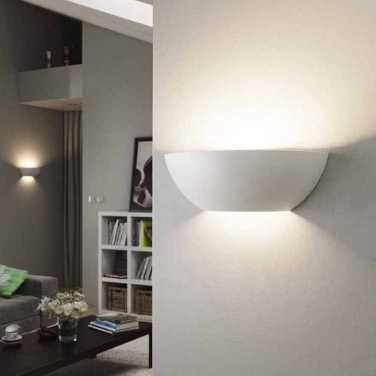 Picture of Half Moon Modern Up Down Gypsum Plaster Indoor Paintable Wall Washer Uplight E14 (SES) Sconce Light