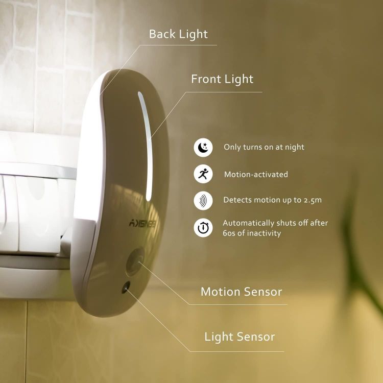 Picture of LED Motion Sensor Night Light – Touch Control, Plug-In Wall Light, Natural White, Dusk to Dawn