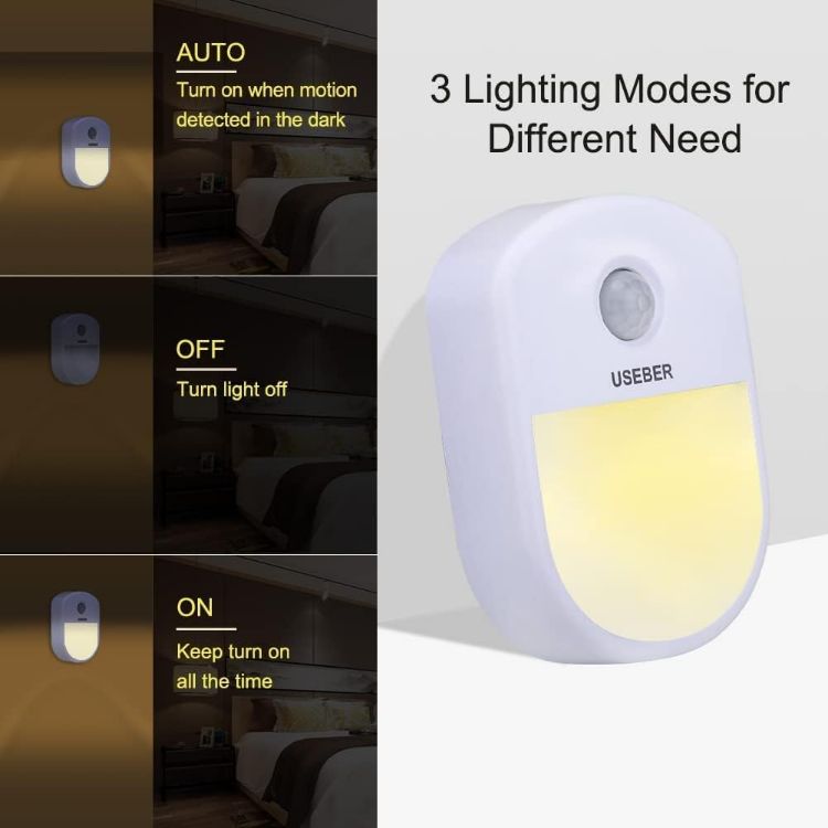Picture of  LED Night Light, 2 Pack Motion Sensor Lights Indoor with 3 Modes (AUTO/ON/Off), Night Light Plug for bedroom, hallway, kitchen