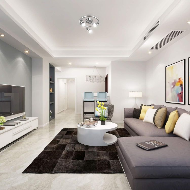 Chrome 3-head LED ceiling lamp for indoor use
