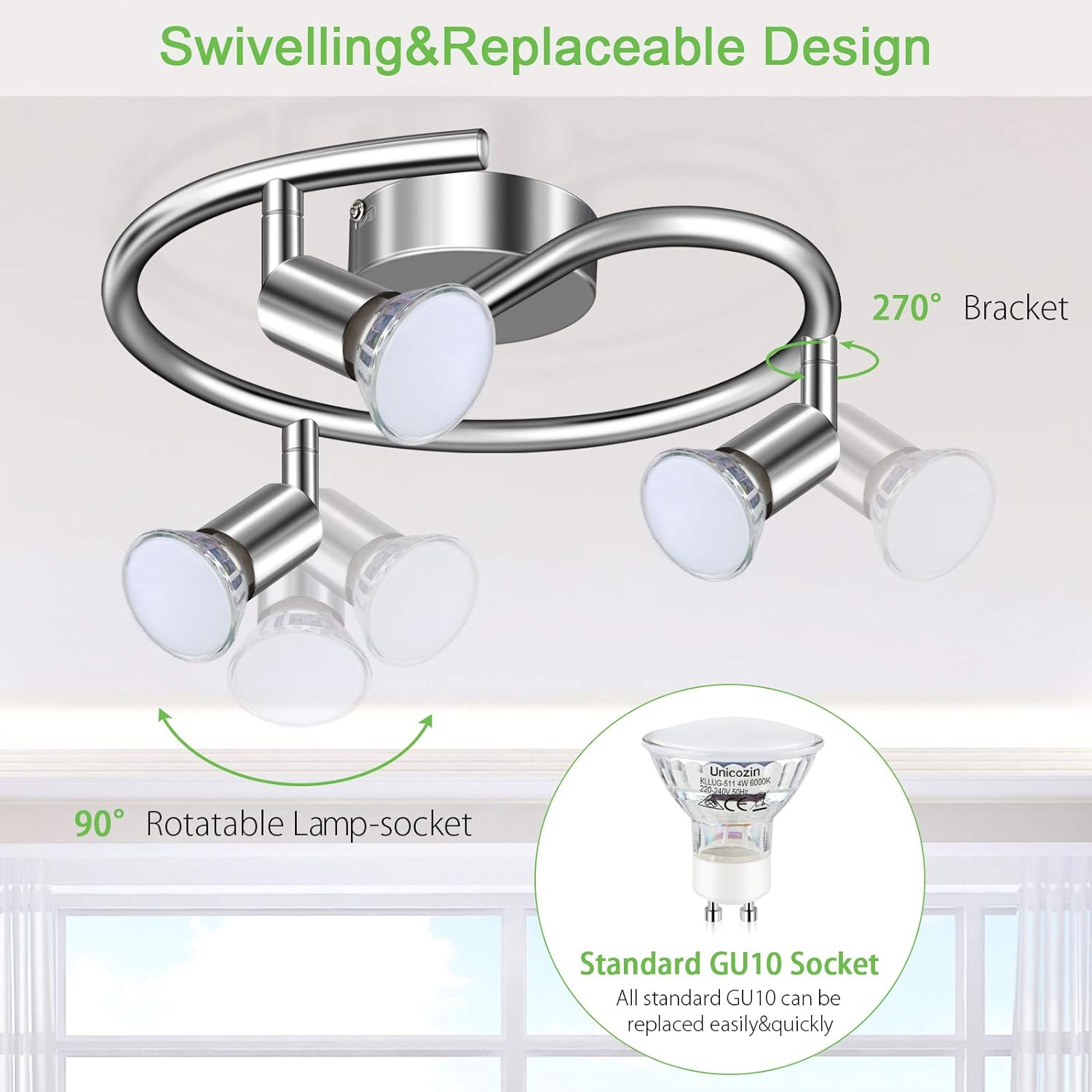 3-Way Rotatable LED Ceiling Lamp – Chrome Spotlight for Balconies ...