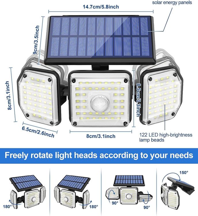 Picture of Outdoor Wall Lights Motion Sensor - Solar Powered Security Light 122 LED Floodlight with 360° Angle Solar IP65 Waterproof Flood Lights