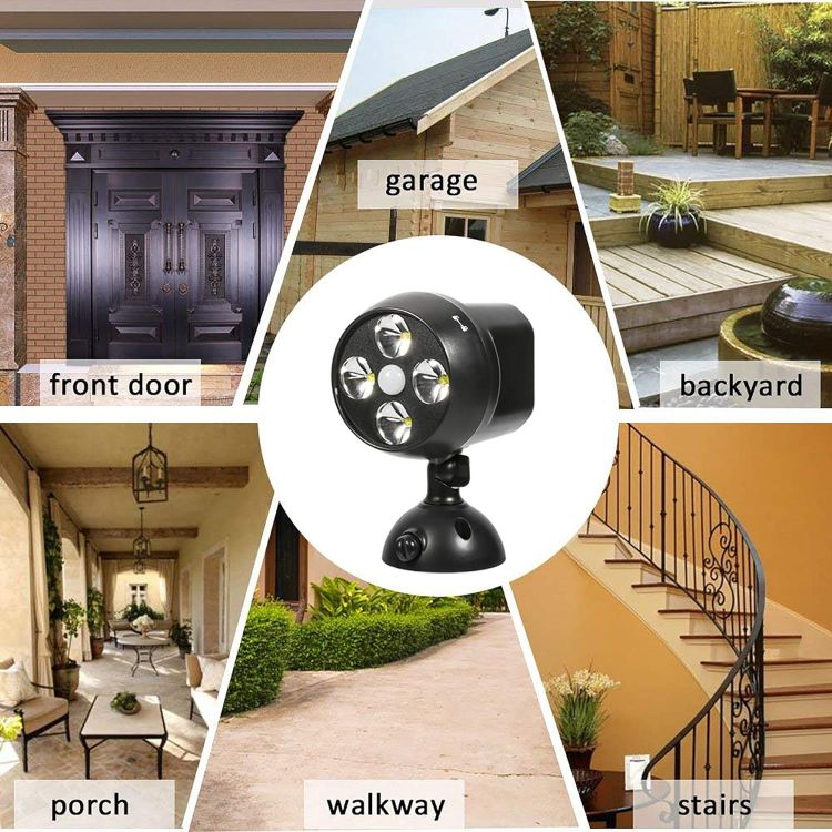 Picture of Battery Powered Outdoor LED Security Light 2-Pack, PIR Motion Sensor Spotlight, Weatherproof Outdoor Wall Light