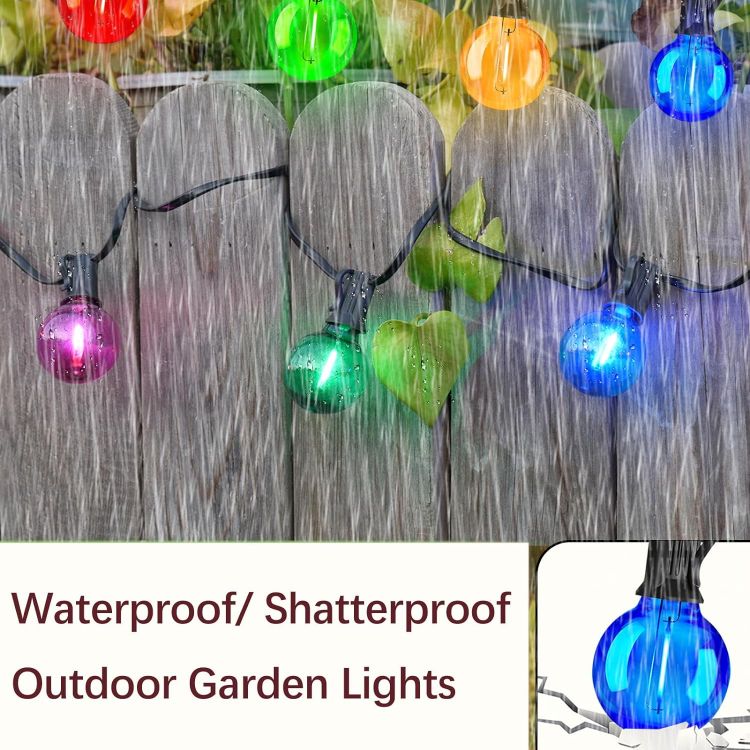 Picture of Festoon Lights Outdoor, Colorful 50ft Outdoor String Lights, 30+5 0.6W LED Bulbs Energy Saving Shatterproof Garden Lights