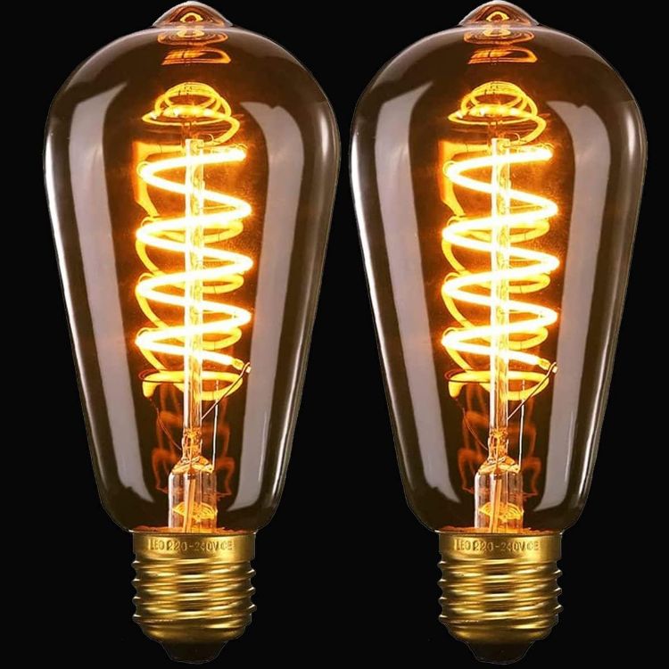 Picture of Vintage Edison Light Bulb Dimmable ST64 Spiral Flexible LED Filament Bulbs, Decorative Bulbs Amber Glass Warm White 2200K