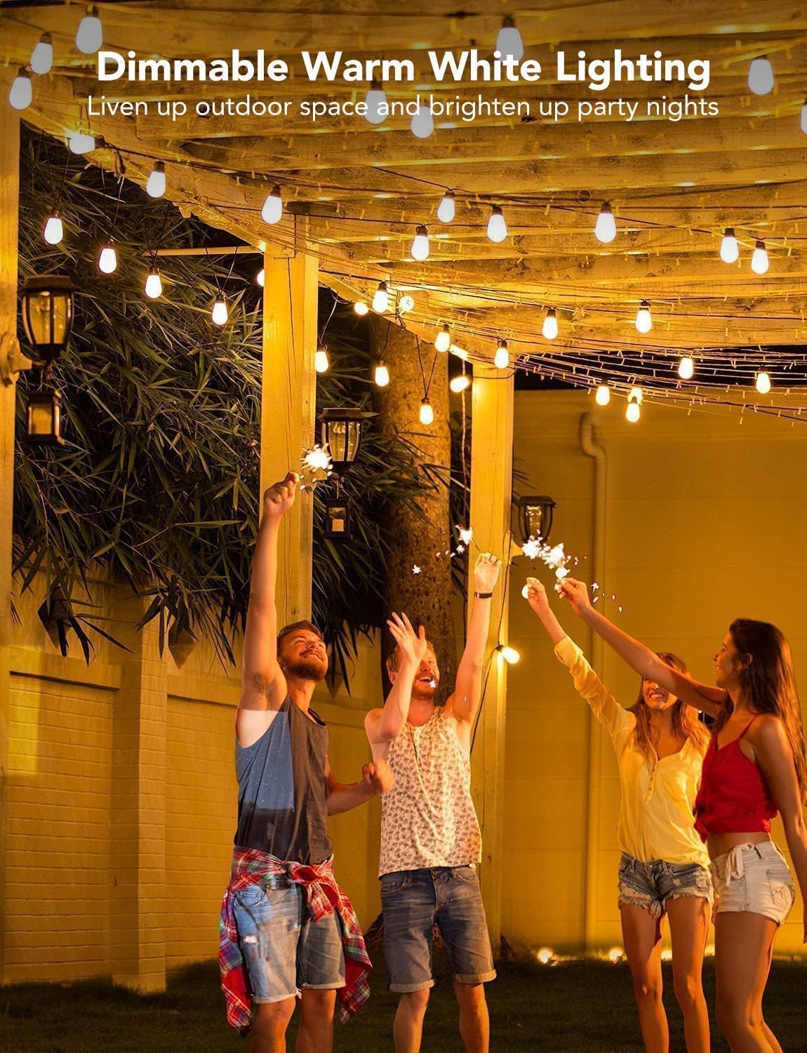 Outdoor LED String Lights, 15m RGBIC WiFi Garden Lights