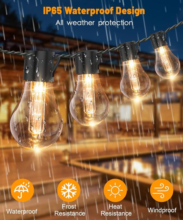 Picture of Solar Festoon Lights Outdoor,14M/46FT USB & Solar String Lights with Remote, 30LED Shatterproof Bulbs, IP65 Waterproof