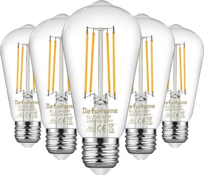 Show details for ST58 E27 6W LED Edison Light Bulbs 60W Equivalent, Daylight White 5000K, Not Dimmable, Clear Glass, E27 Base Lamp - Pack of 5 Picture of ST58 E27 6W LED Edison Light Bulbs 60W Equivalent, Daylight White 5000K, Not Dimmable, Clear Glass, E27 Base Lamp - Pack of 5