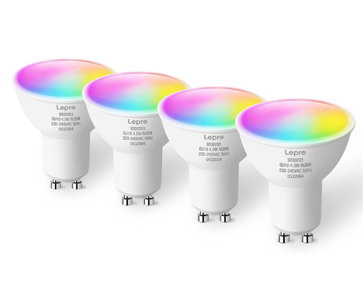 Picture of GU10 Smart Bulb, Dimmable Colour Changing Smart Light Bulb GU10, RGB Warm White WiFi Smart GU10 LED Bulbs, Pack of 4